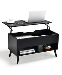 Gouun 31.5 Inch Lift Top Table with Hidden Compartment and 2 Storage Shelves