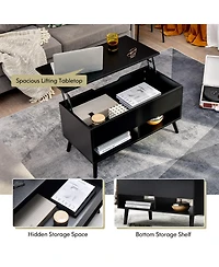 Gouun 31.5 Inch Lift Top Table with Hidden Compartment and 2 Storage Shelves