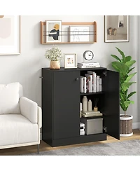 Gouun 2-Door Modern Floor Storage Cabinet with 3-Tier Shelf