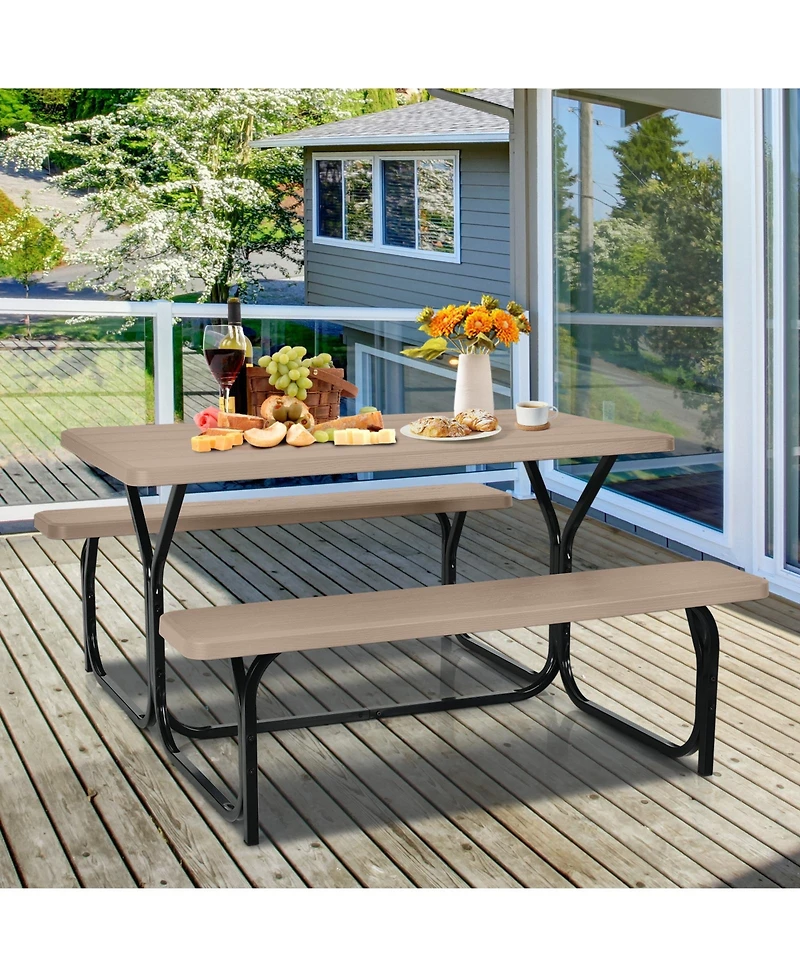 Gouun Hdpe Outdoor Picnic Table Bench Set with Metal Base
