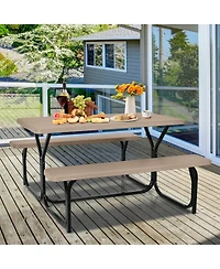 Gouun Hdpe Outdoor Picnic Table Bench Set with Metal Base
