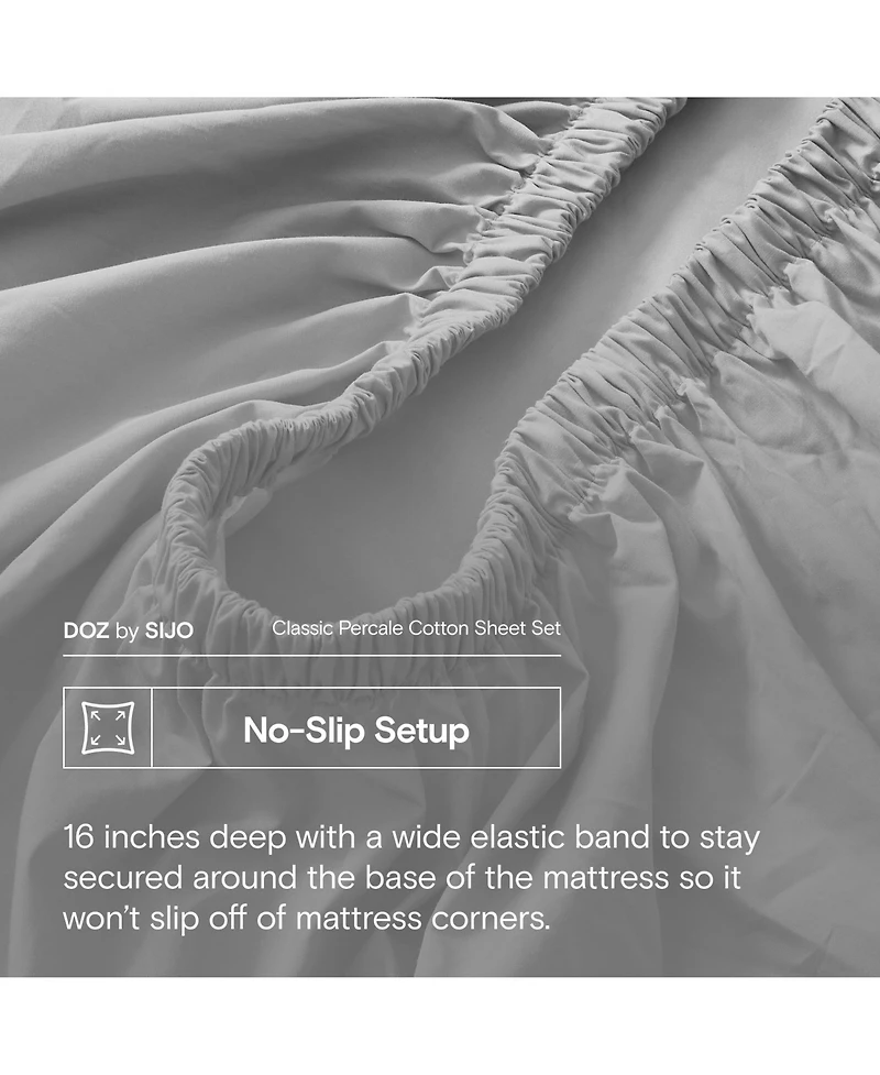 Doz by Sijo 100% Long Staple Cotton Sheet Set, Classic Percale, Hotel Cool Crisp, Breathable