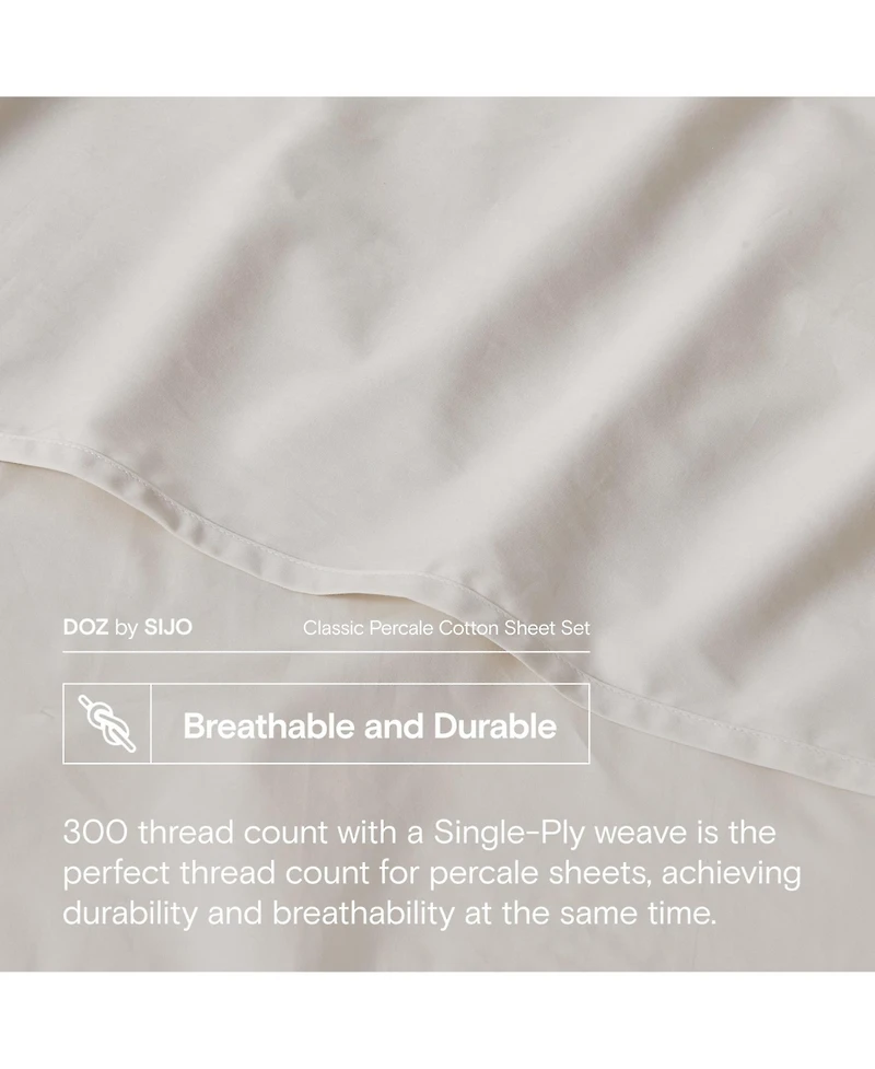Doz by Sijo 100% Long Staple Cotton Sheet Set, Classic Percale, Hotel Cool Crisp, Breathable, Durable