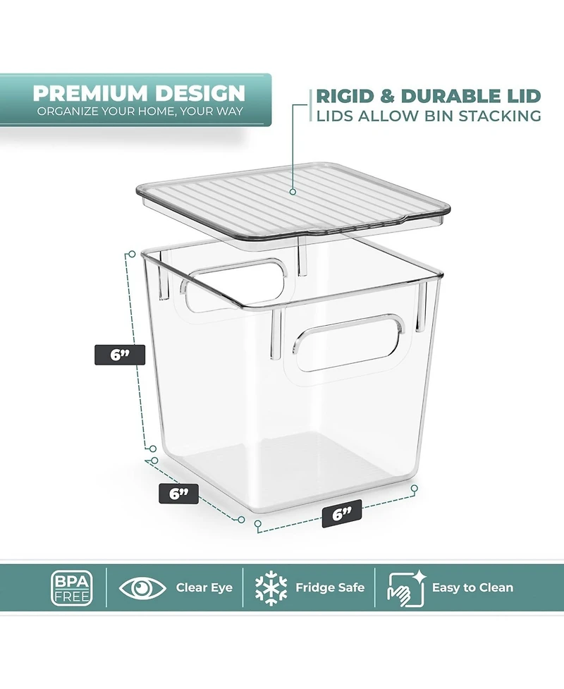 Sorbus Clear Plastic Container Bins W/ Lids (Small 4 Pack)