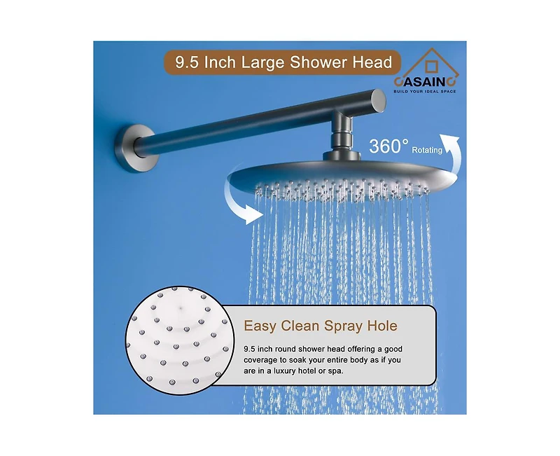 Casainc Rainfall Complete Shower System with 5-Setting Handheld and Rough Valve