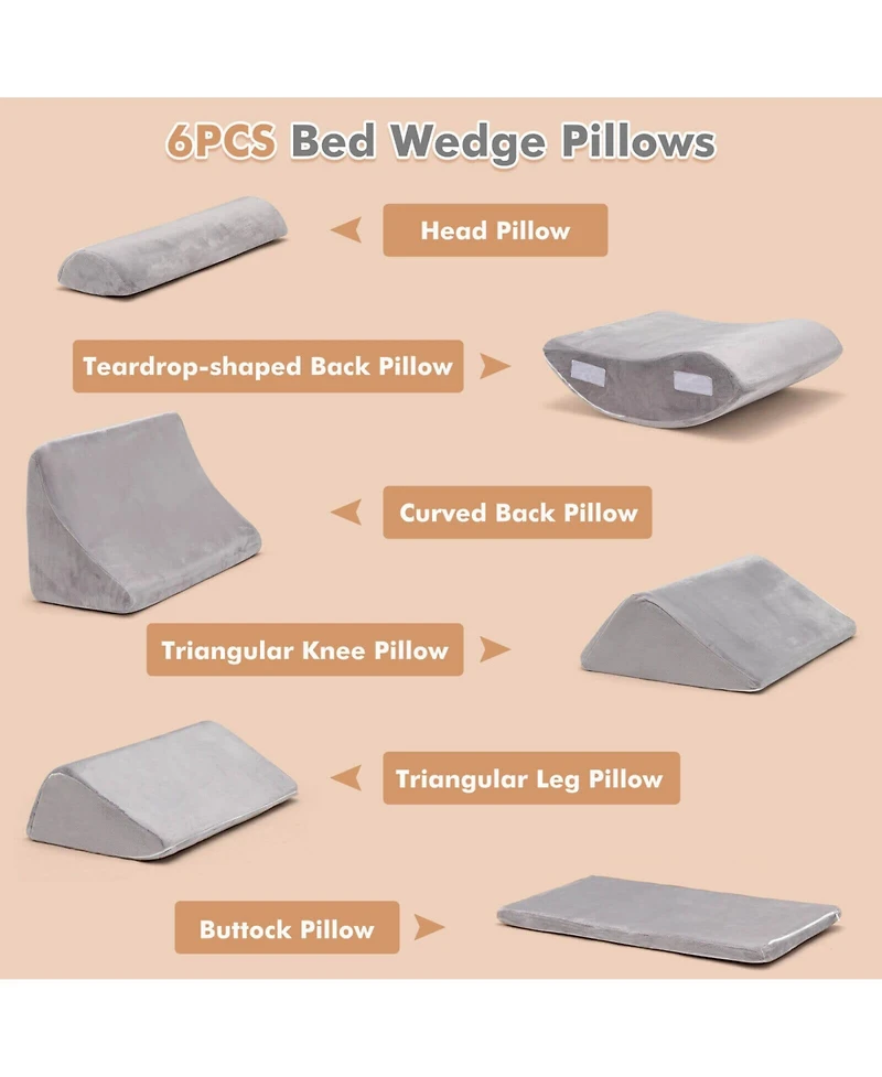 Gouun 6 Pieces Orthopedic Bed Wedge Pillow Set for Back Neck Leg