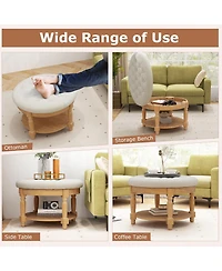 Gouun 29 Inch Large Round Ottoman Table 2-Tier Upholstered Tufted Footrest Ottoman with Flip-up Top