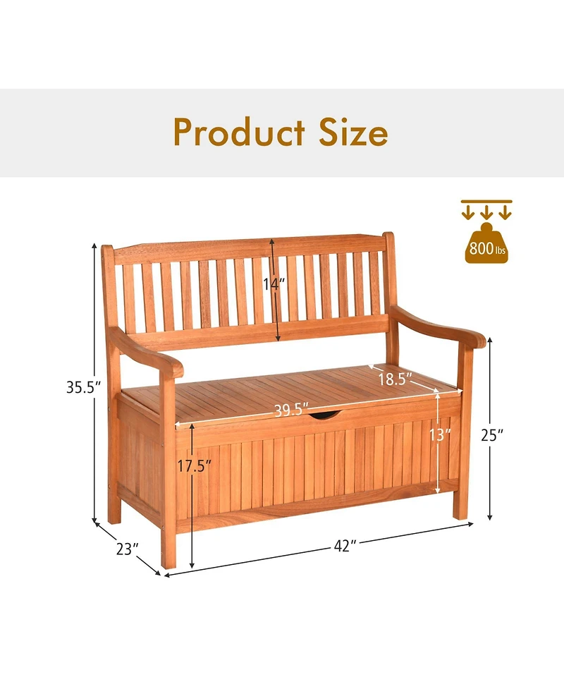 Gouun 33 Gallon Wooden Storage Bench with Liner for Patio Garden Porch