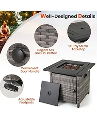 Gouun 29 Inch Propane Rattan Firepit Table with Lava Rocks and Protective Cover