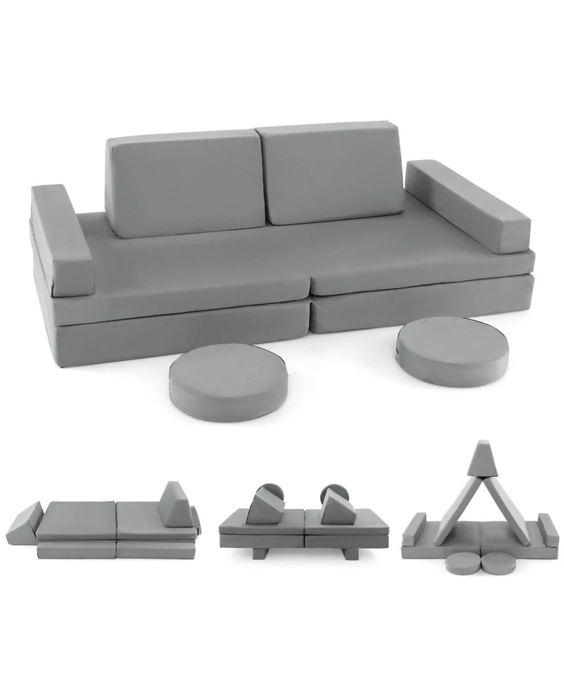 Gouun 10-Piece Kids Play Couch Sofa with Portable Handle