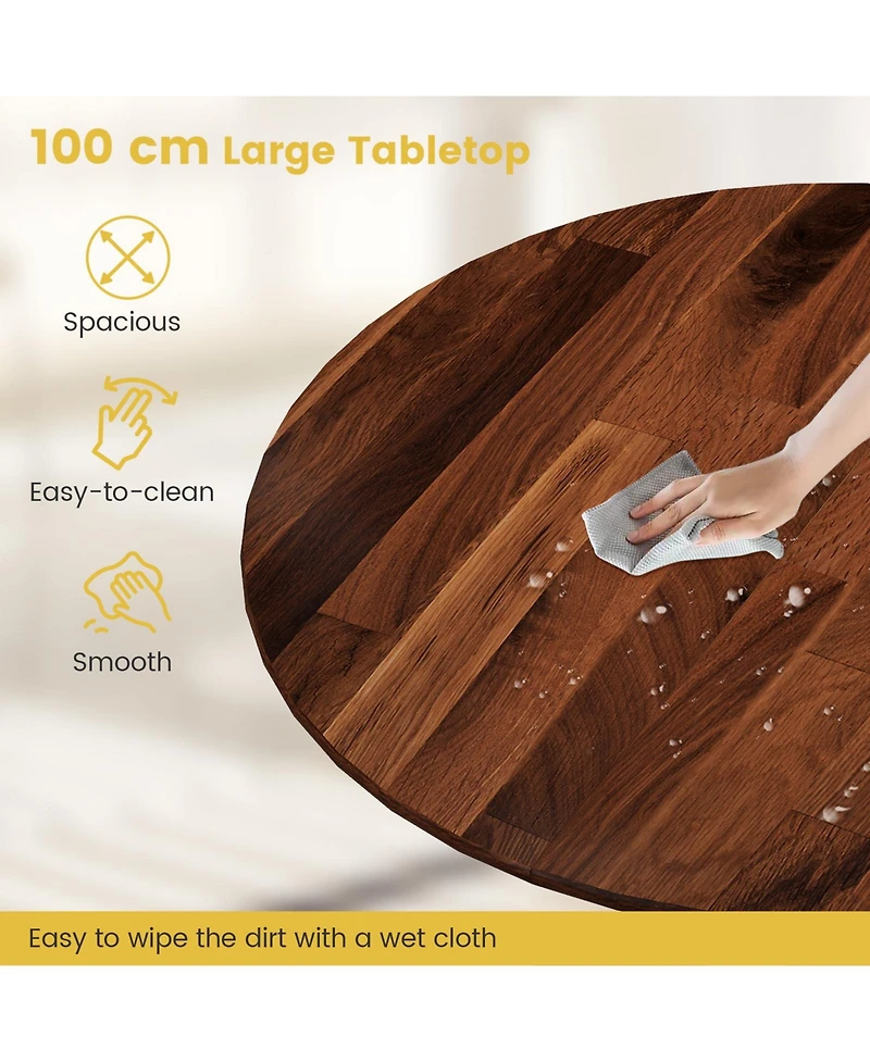 Gouun Wooden Dining Table with Round Tabletop and Curved Trestle Legs