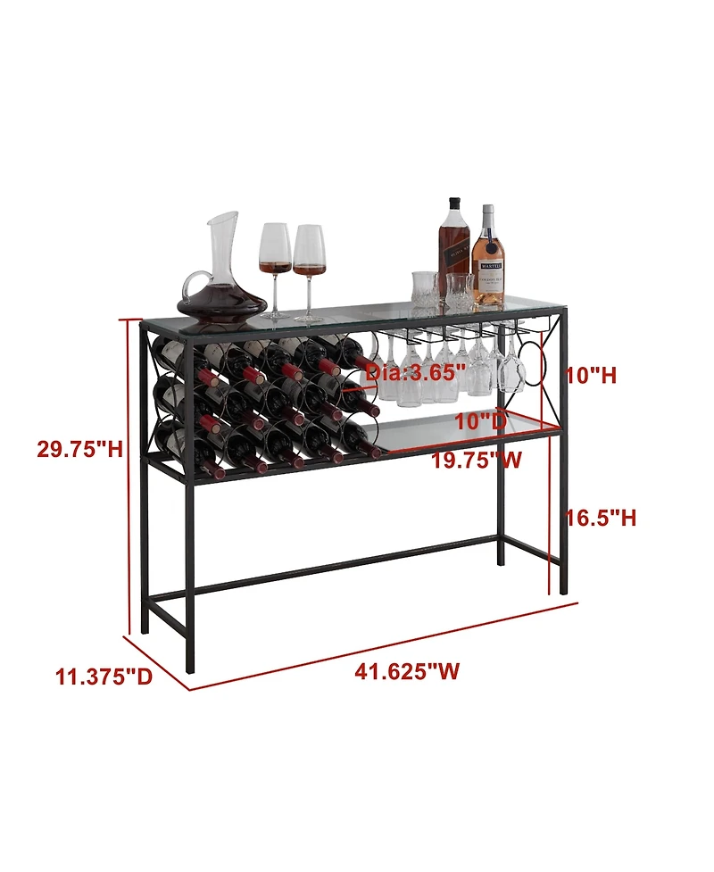 Kings Brand Furniture - Console Sofa Table with Wine Rack Storage, Wine Bar Cabinet with Wine Shelf and Glass Holder, Bronze/Glass