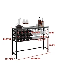 Kings Brand Furniture - Console Sofa Table with Wine Rack Storage, Wine Bar Cabinet with Wine Shelf and Glass Holder, Bronze/Glass