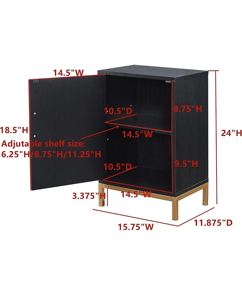 Kings Brand Furniture - Grant Accent Cabinet Side End Table, Bedside Nightstand for Bedroom Living Room, Black/Gold