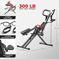 Sunny Health & Fitness Row-n-Ride Pro Assisted Squat Rowing Machine, 300 Lb Capacity Hydraulic Rower w Free SunnyFit App via Bluetooth