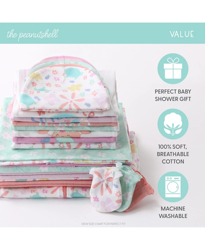 The Peanutshell Baby Girls Layette Gift Set Girls, Ocean Flower, 23 Essential Pieces, 0-3 Months
