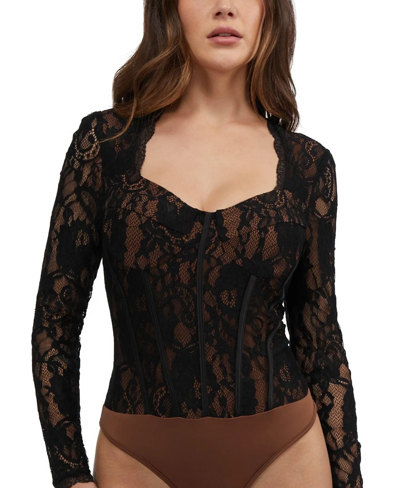 Bebe Women's Scallop Trim Detail Lace Bustier Bodysuit