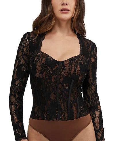 Bebe Women's Scallop Trim Detail Lace Bustier Bodysuit
