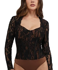 Bebe Women's Scallop Trim Detail Lace Bustier Bodysuit