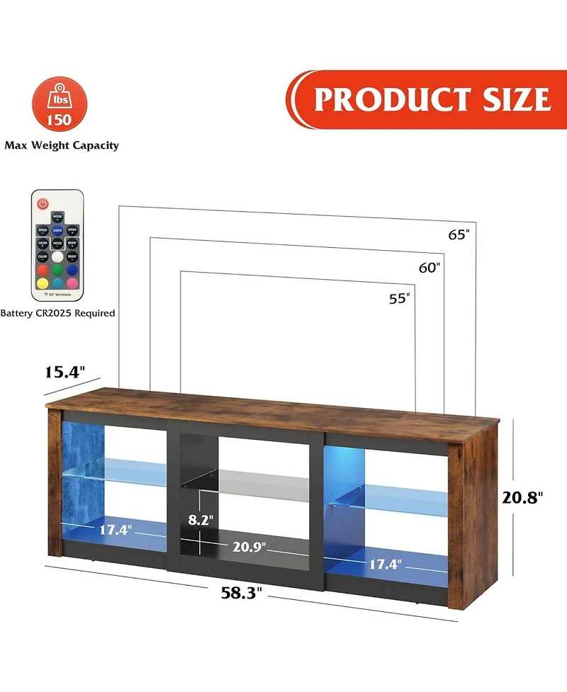 Wlive TV Stand with Led Lights for Tvs up to 65 inch Entertainment Center Glass Shelves Modern Console Living Room Media Stor