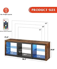 Wlive TV Stand with Led Lights for Tvs up to 65 inch Entertainment Center Glass Shelves Modern Console Living Room Media Stor