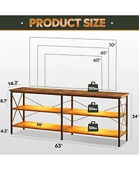 Wlive Tv Stand for 65 70 inch Tv with Led Lights Gaming Entertainment Center with Storage Industrial Tv Console for Living Room Long 63" Led Tv Cabine