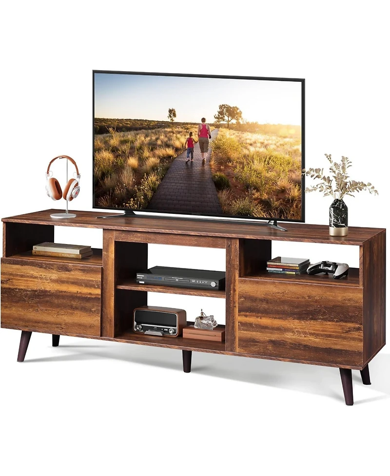 Wlive Mid-Century Modern Tv Stand for 65" Tv Tv Console Cabinet Open Shelves Entertainment Center for Living Room and Bedroom