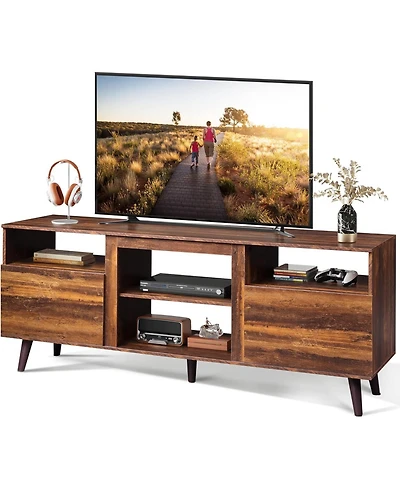 Wlive Mid-Century Modern Tv Stand for 65" Tv Tv Console Cabinet Open Shelves Entertainment Center for Living Room and Bedroom