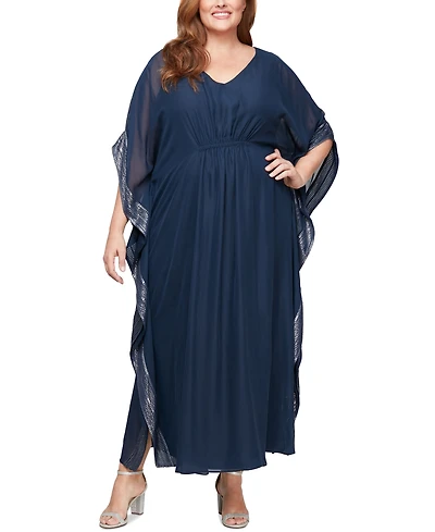Sl Fashions Plus Size V-Neck 3/4-Sleeve Flowy Gown