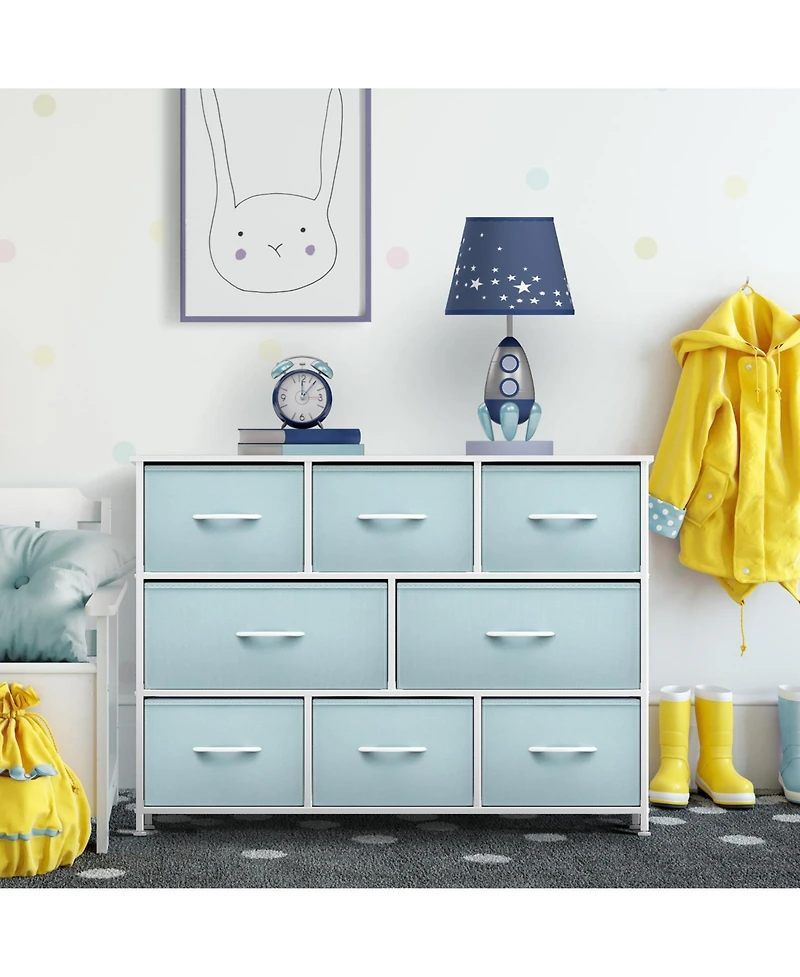 Sorbus 8 Drawers Wide Dresser - Organizer Unit with Steel Frame Wood Top and handle