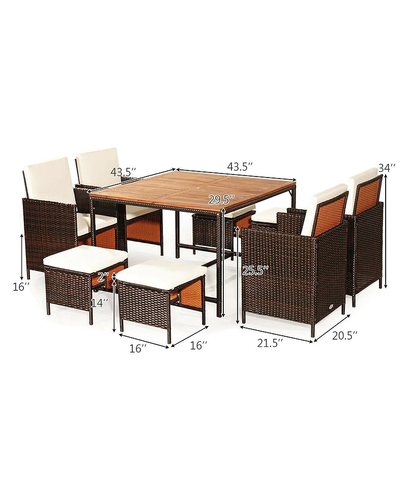 9 Pieces Patio Rattan Dining Cushioned Chairs Set