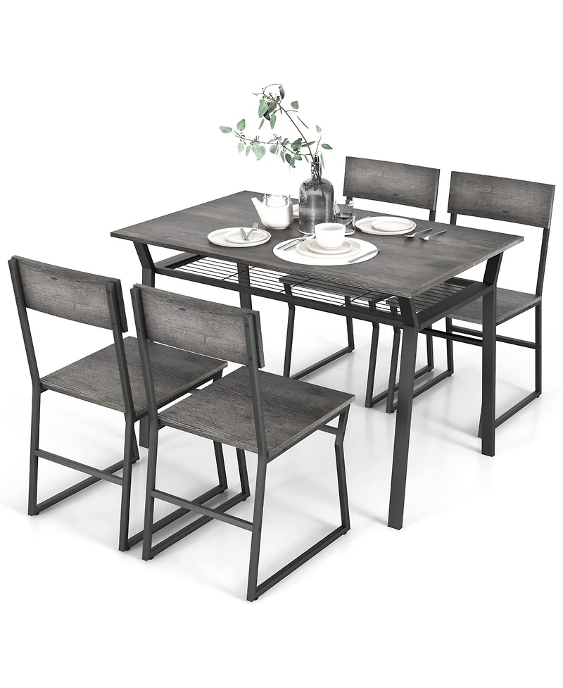 Gouun 5 Piece Dining Table Set with Storage Rack and Metal Frame