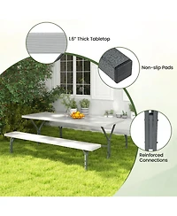 6 Ft Picnic Table Bench Set Dining and 2 Benches with Metal Frame Hdpe Tabletop