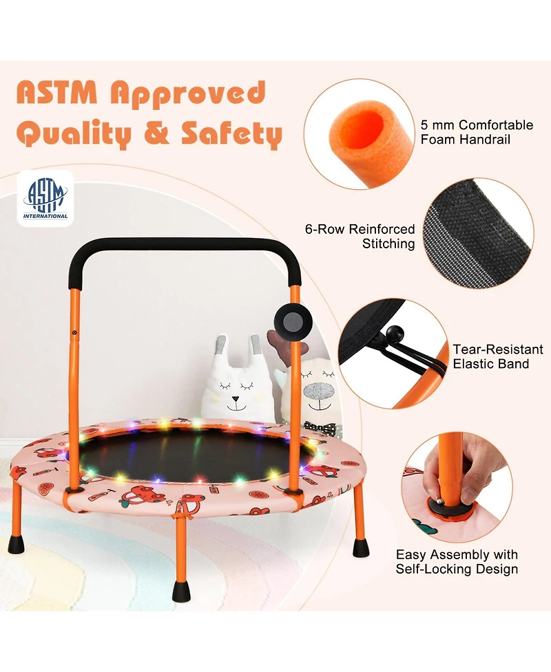 Gouun 36 Inch Mini Trampoline with Colorful Led Lights and Bluetooth Speaker