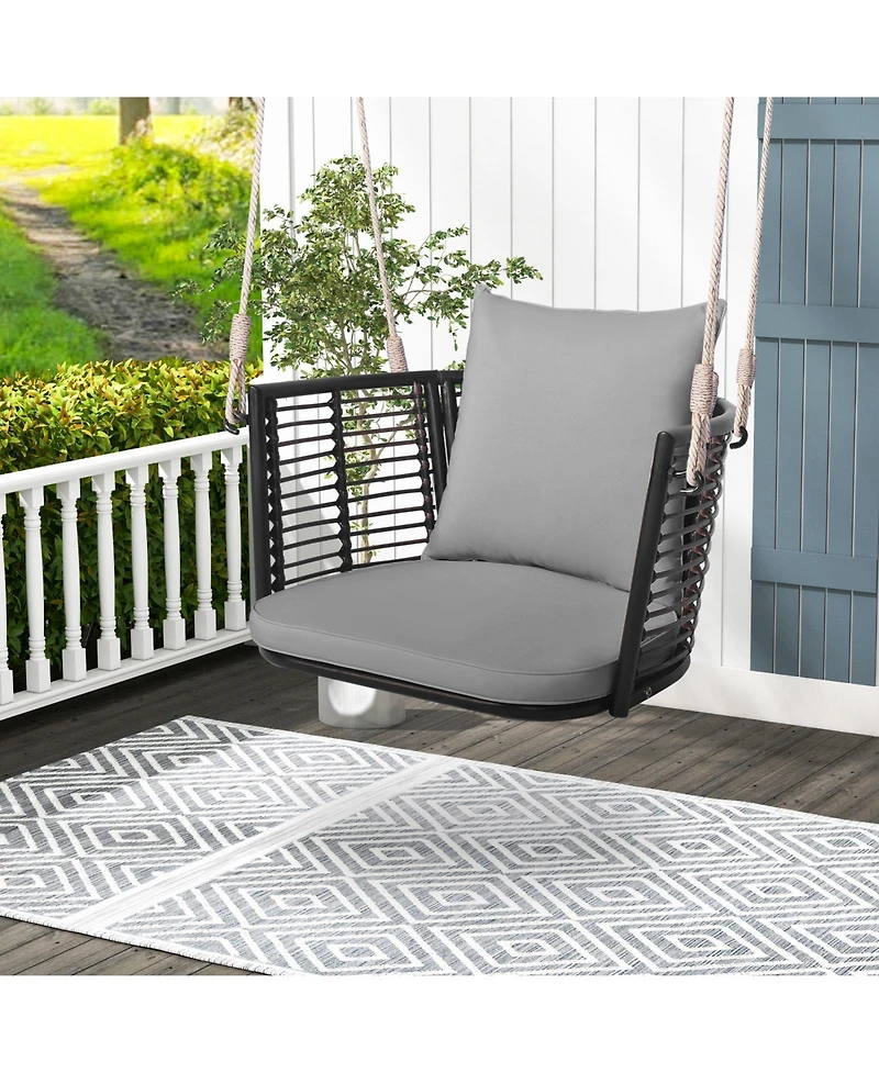Gouun Single Person Hanging Seat with Woven Rattan Backrest for Backyard