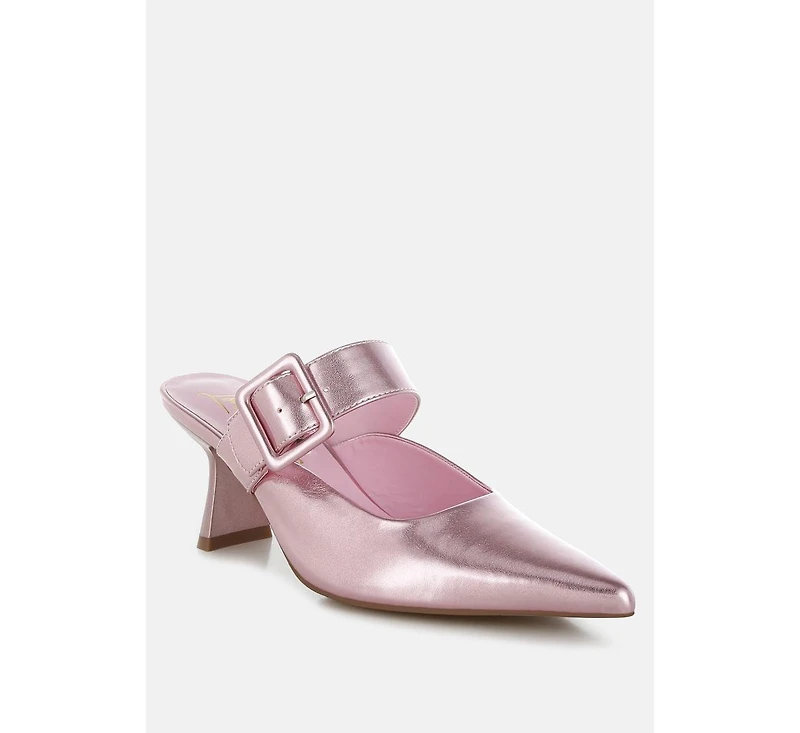 Bismi Large Buckle Kitten Heel Mules