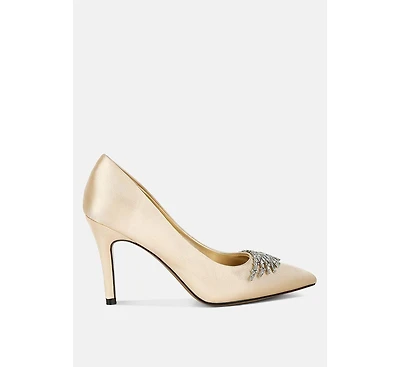 Rhodolia Diamante Brooch Detail Satin Pumps