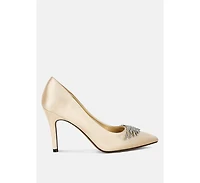 Rhodolia Diamante Brooch Detail Satin Pumps