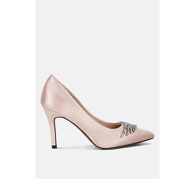 Rhodolia Diamante Brooch Detail Satin Pumps