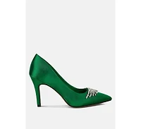 Rhodolia Diamante Brooch Detail Satin Pumps