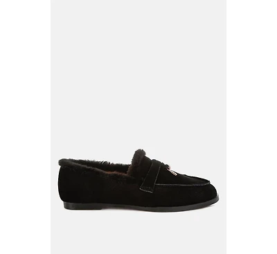 Ohrid Suede & Faux Fur Flat Loafers