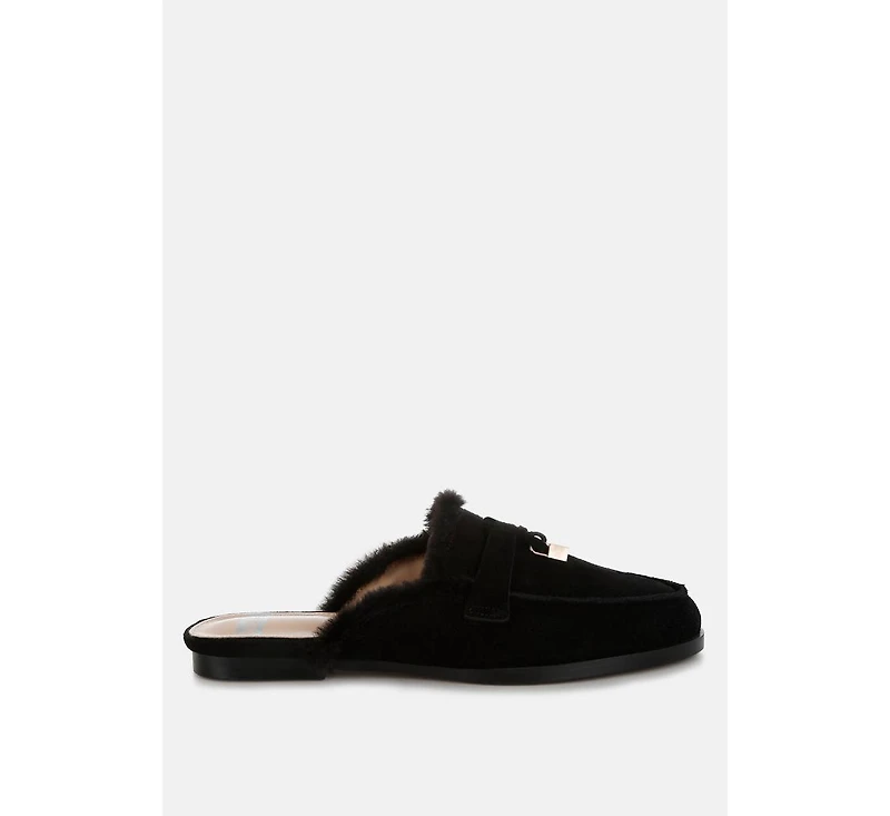 Bosnia Suede & Faux Fur Slip On Mules