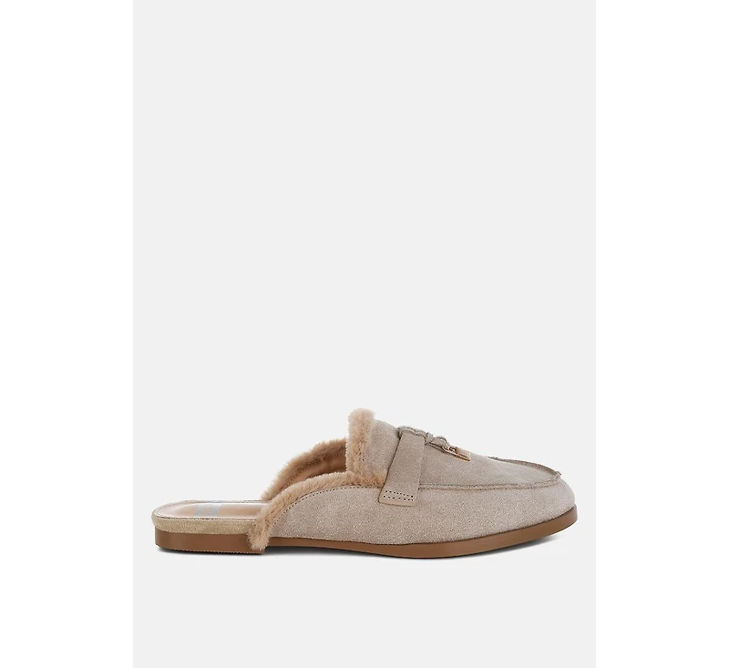 Bosnia Suede & Faux Fur Slip On Mules