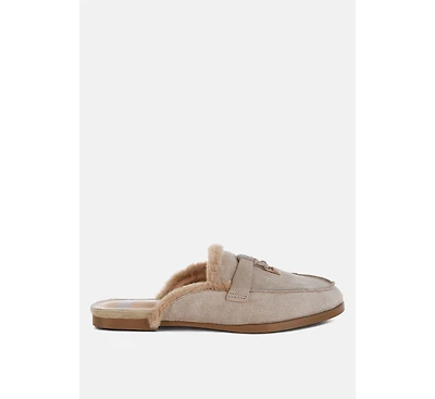 Bosnia Suede & Faux Fur Slip On Mules