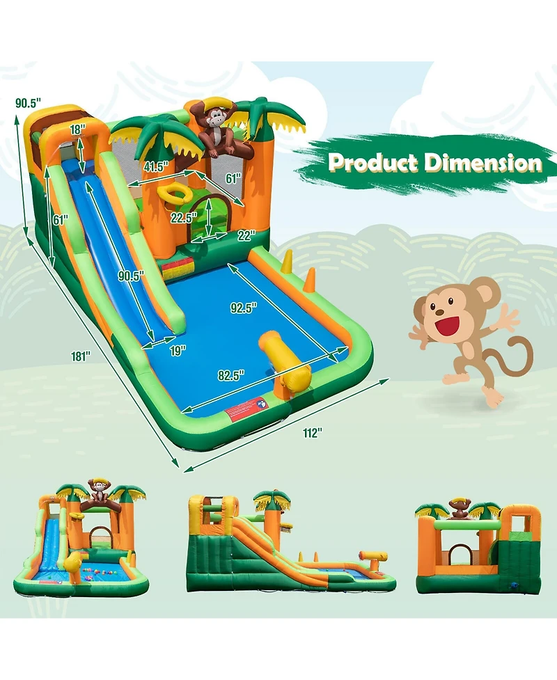 Gymax Inflatable Water Slide Park Monkey Bounce House Splash Pool without Blower