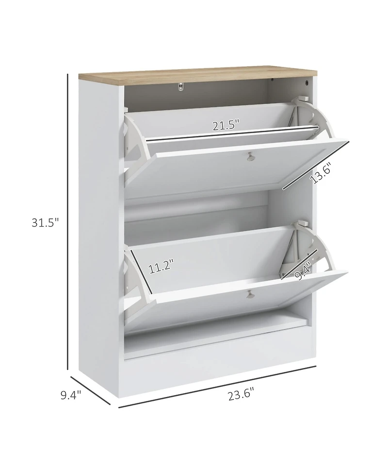Homcom Slim Shoe Cabinet with 2 Flip Drawers & Adjustable Shelves,
