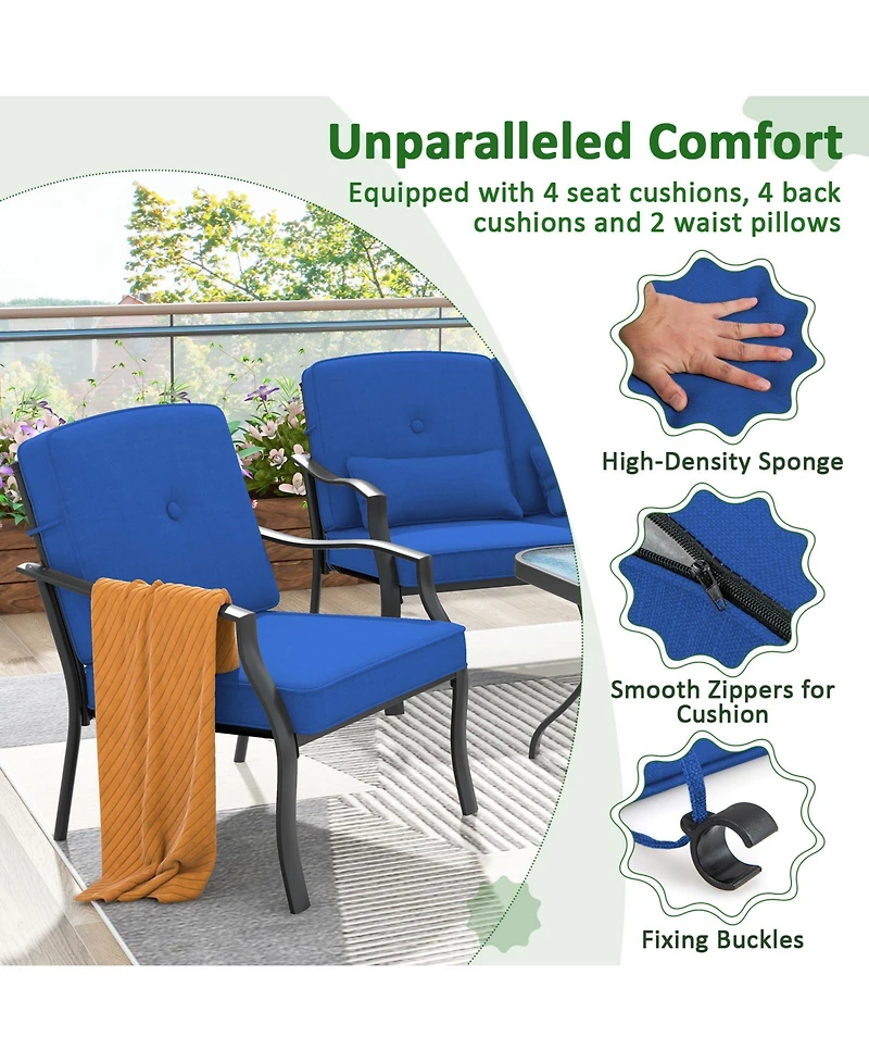 4 Pieces Outdoor Conversation Set with Seat Back Cushions and Waist Pillows