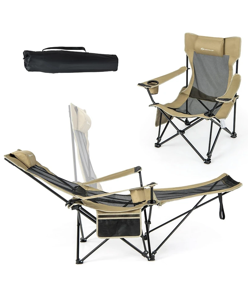 Gouun Camping Lounge Chair with Detachable Footrest Adjustable Backrest-Khaki