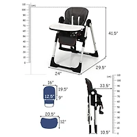 Gouun Foldable Baby High Chair with Adjustable Height, Backrest, and Detachable Tray