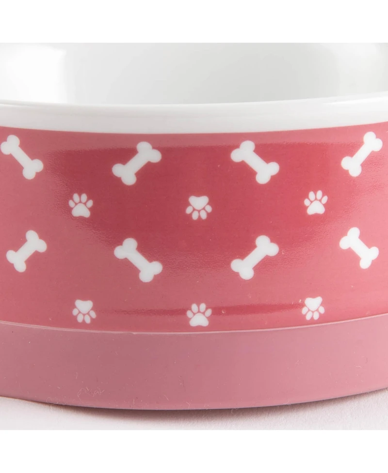 Bone Dry Rose Bone & Paw Print Pet Bowl Set/2